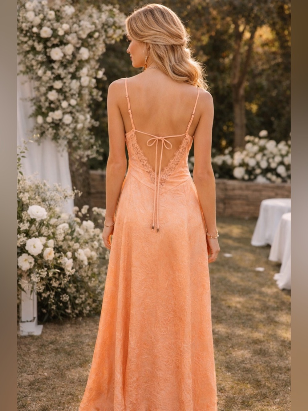 Free People Formal Salmon Orange Lace Slip Maxi Dress Open Back Wedding guest - Picture 4 of 15